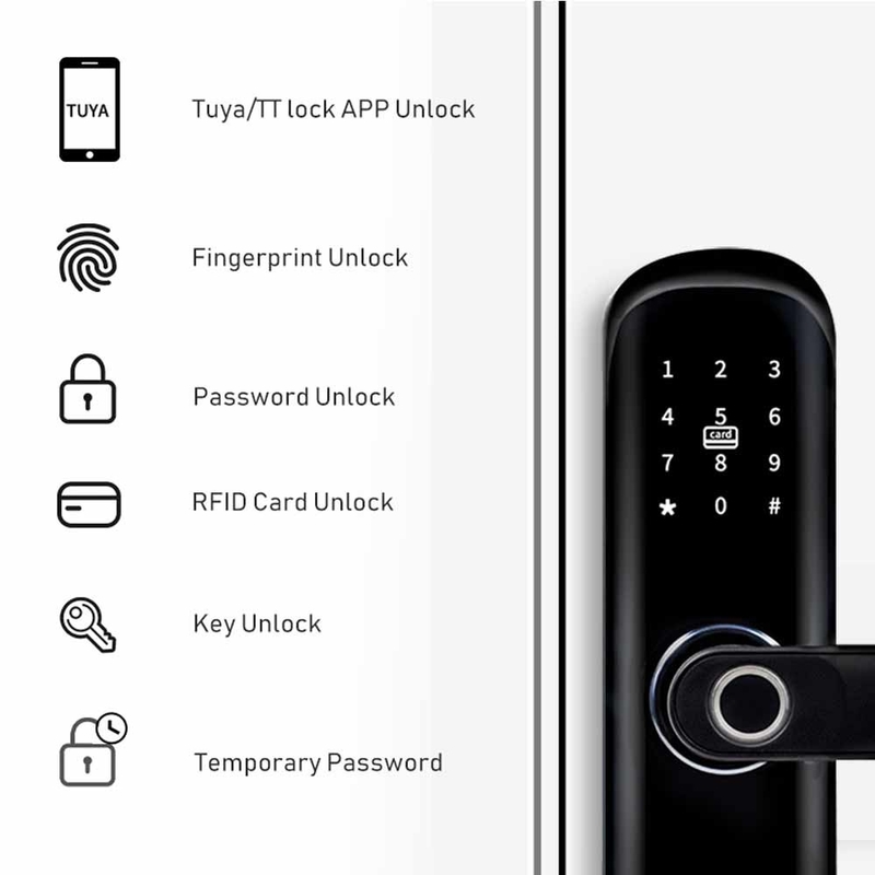 ปุ่มกดลายนิ้วมือ Biometric ล็อคประตูแบบไม่มีกุญแจ Smart Home Tuya APP Wifi
