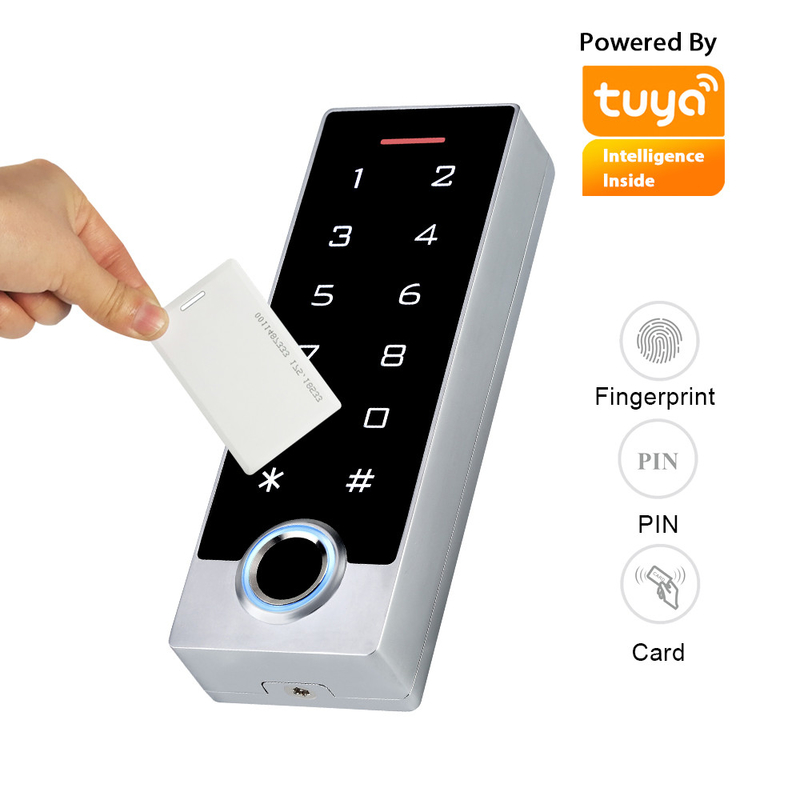 Tuya App Biometric ลายนิ้วมือควบคุมประตู RFID การ์ดกันน้ำ IP68 Touch Keypad