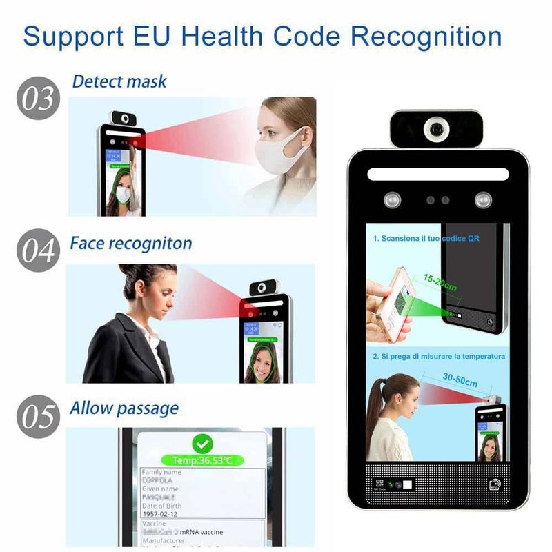 USB RS485 เครื่องสแกนอุณหภูมิการจดจำใบหน้า EU QR Scanner